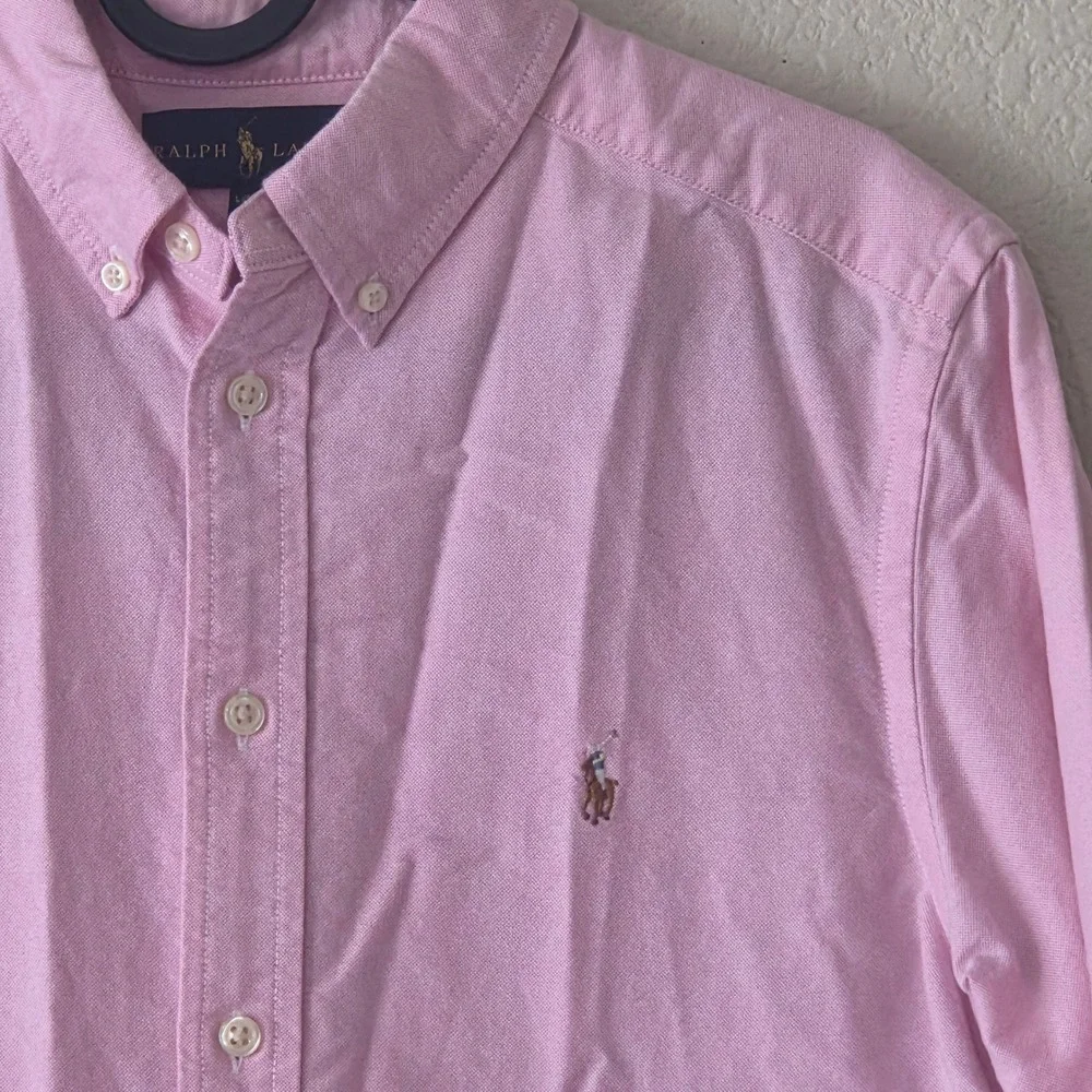 Ralph Lauren Kids Pink Oxford Button Down Shirt Long Sleeve Pony Logo Sz L 14-16
